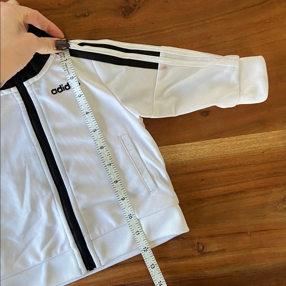 adidas baby zip up jacket white black track jacket athletic sporty toddler 6 mo